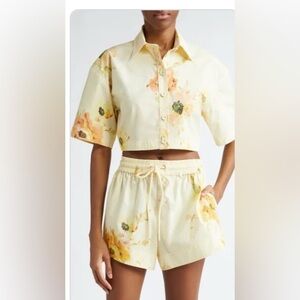 *NWT* Zimmermann Lightburst Relaxed Shirt & Shorts Set Yellow Floral Size 1 $900